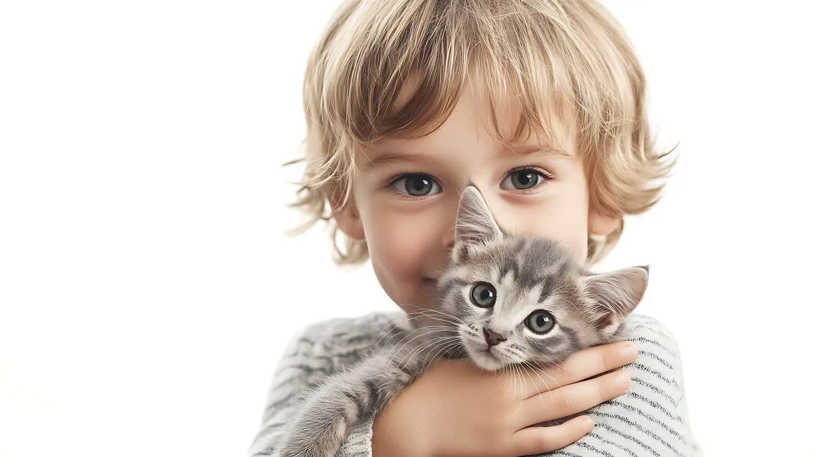 Little Boy Holding a Kitten in Arms — free download from Dotvec