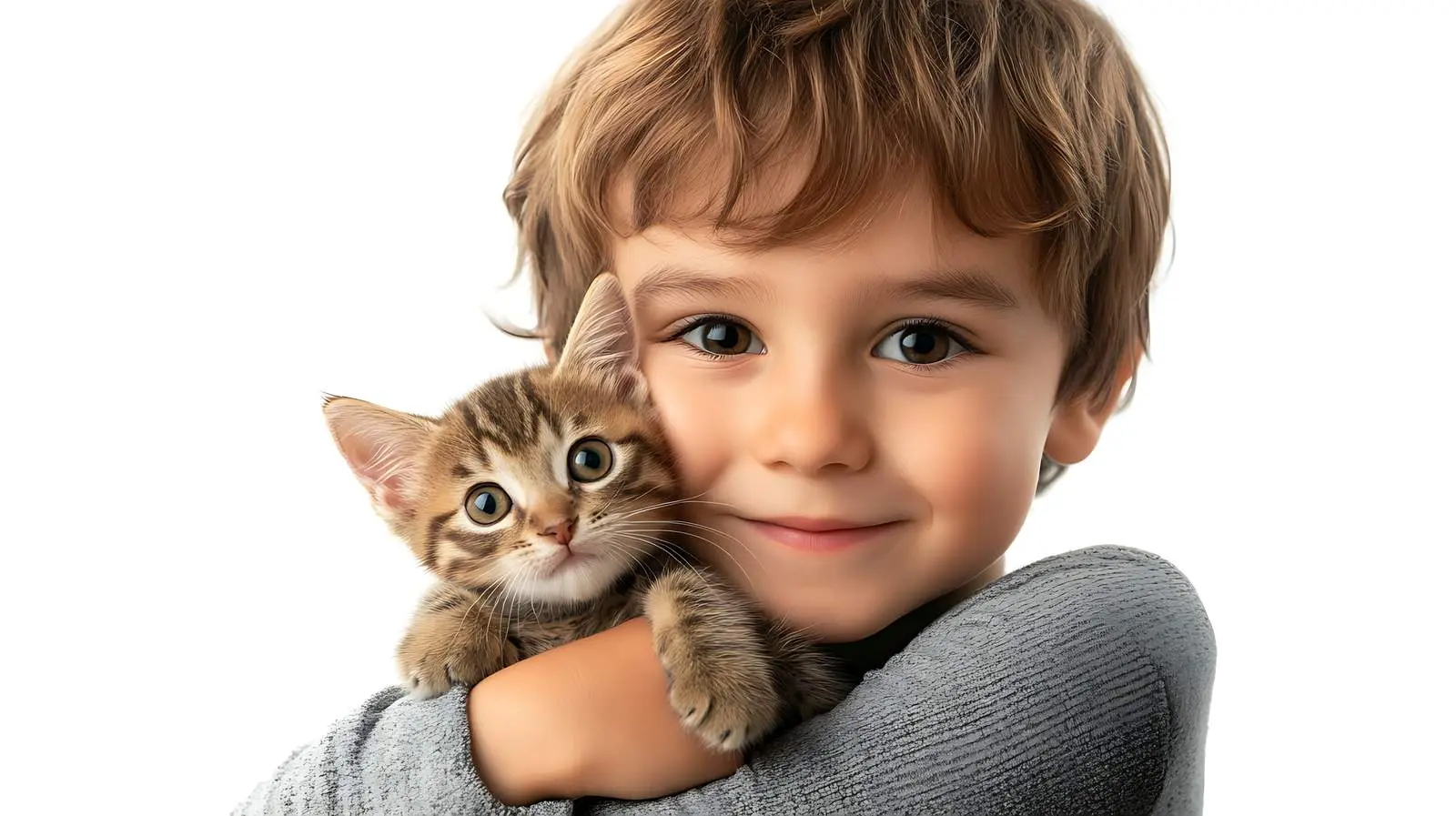 Little Boy Holding a Kitten in Arms — free download from Dotvec