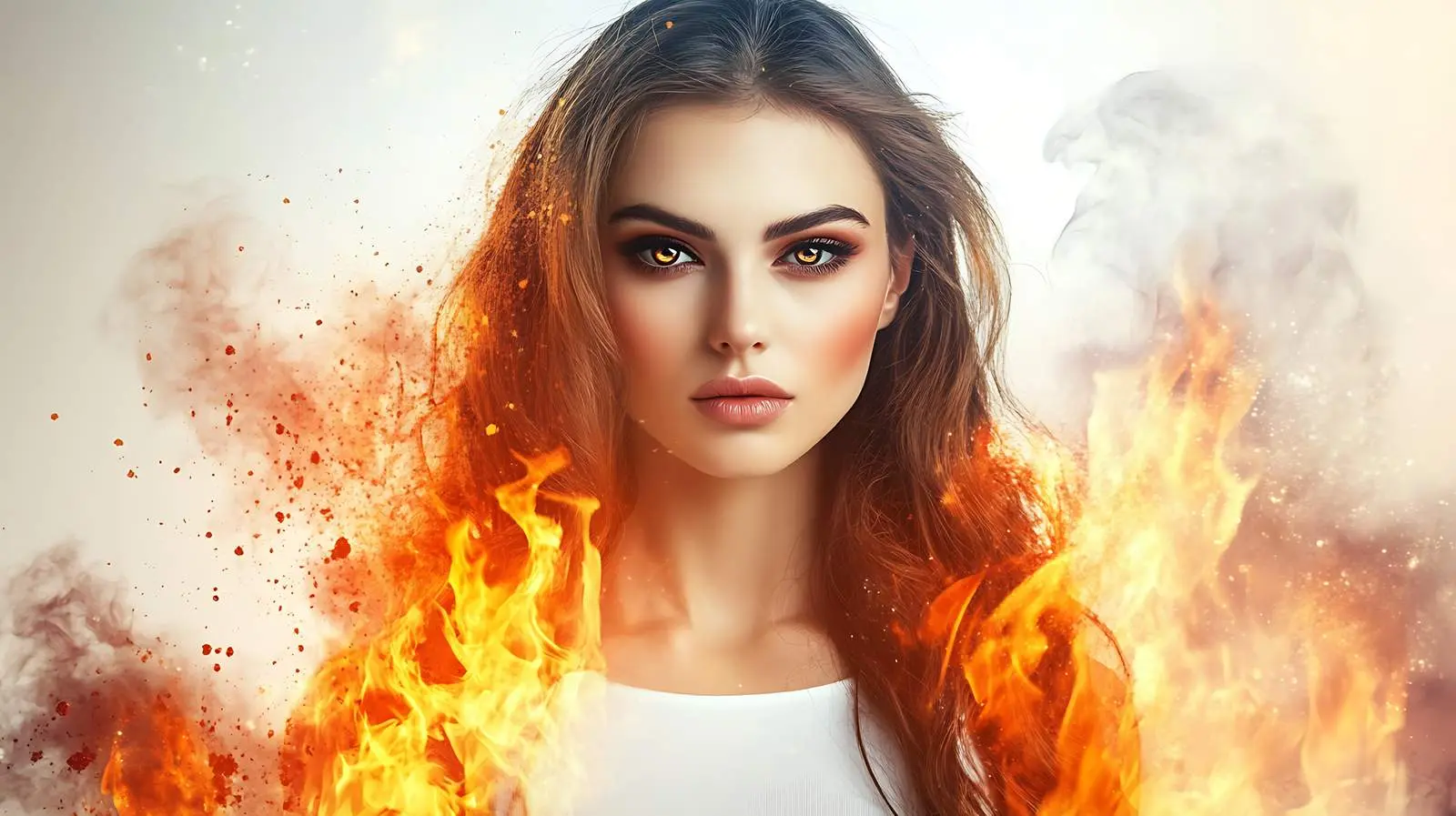 Beautiful Young Woman on Fire Isolated on White – free energetic image from Dotvec
