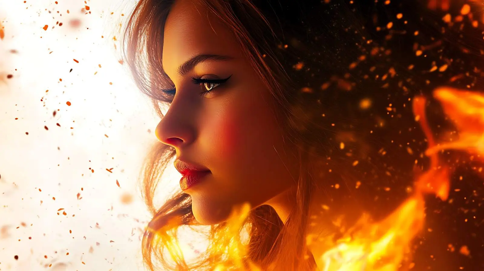 Beautiful Young Woman on Fire Isolated on White — free download from Dotvec