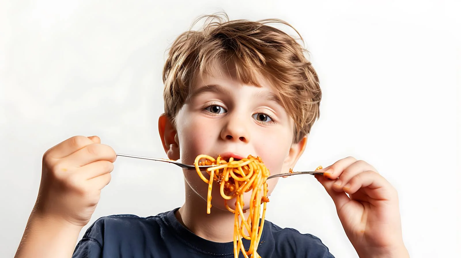 Young boy enjoying spaghetti in Bavaria — free download from Dotvec