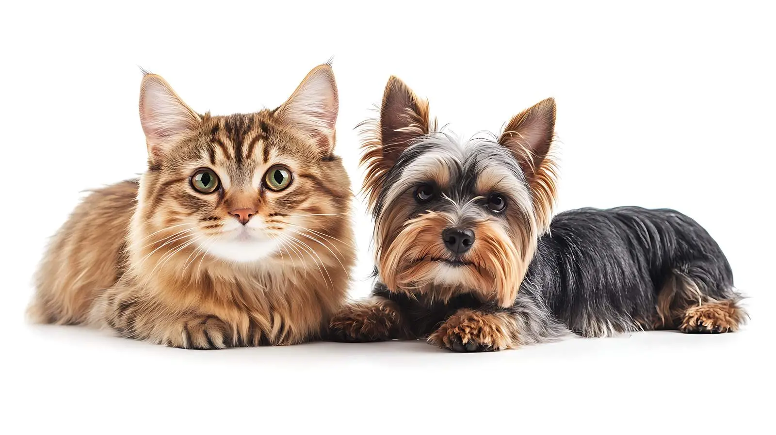 Scottish Straight Cat and Yorkshire Terrier Portrait — free download from Dotvec