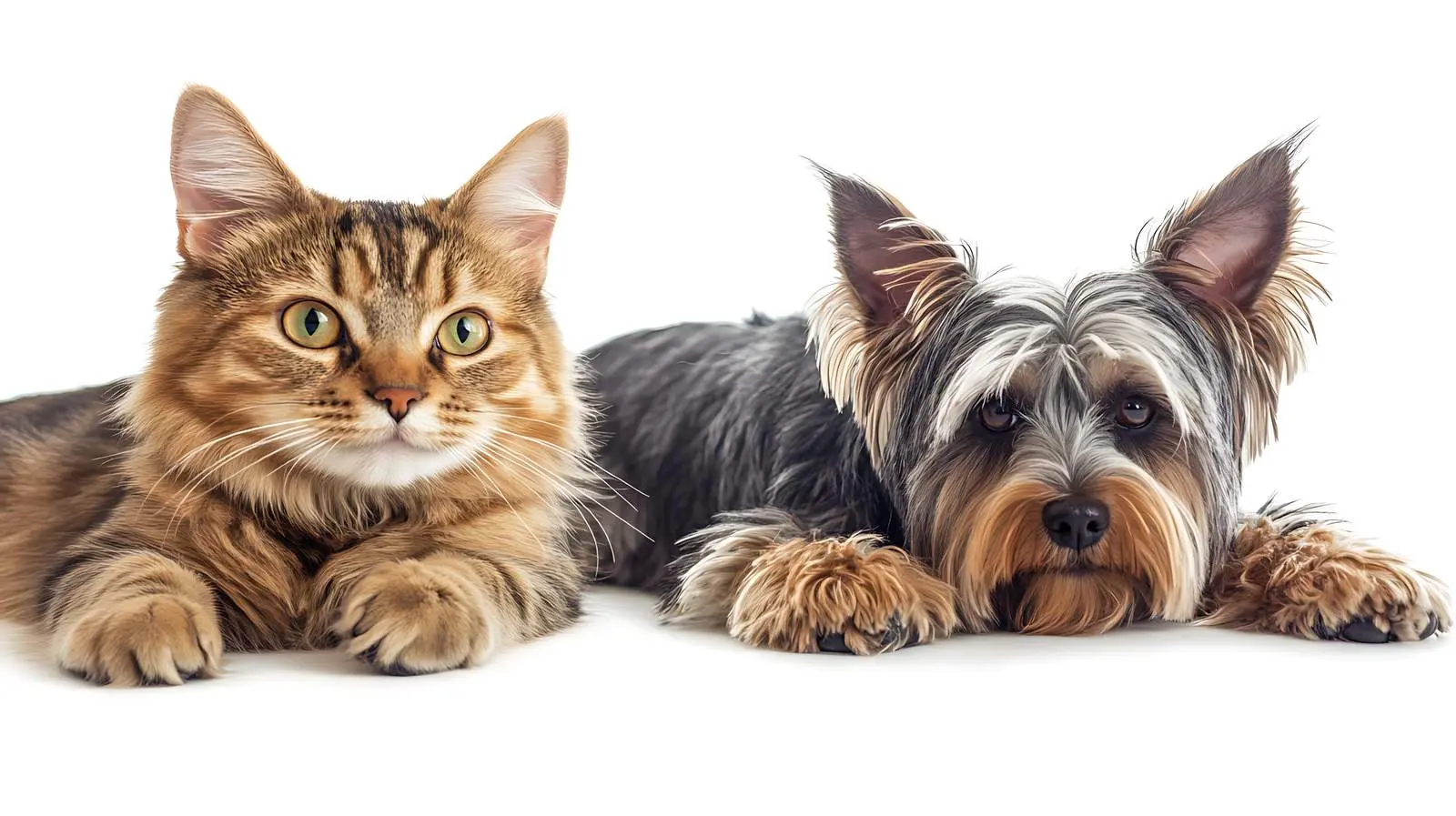 Scottish Straight Cat and Yorkshire Terrier Portrait — free download from Dotvec