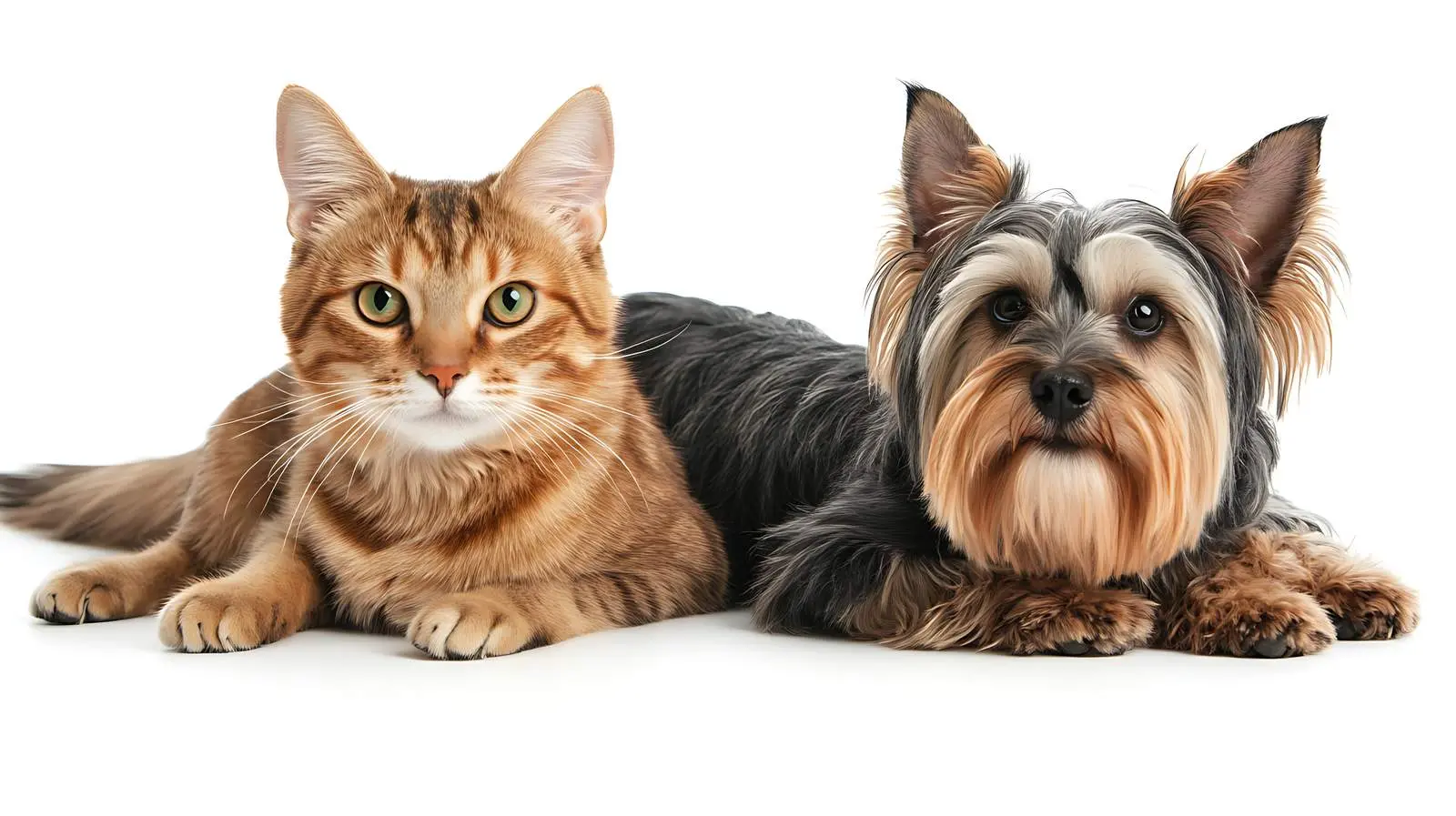 Scottish Straight Cat and Yorkshire Terrier Portrait – free cuddle time image from Dotvec