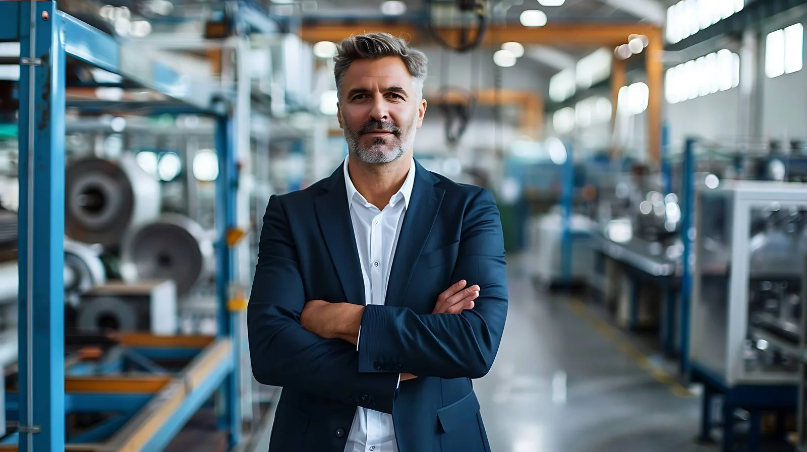 Confident Businessman in Modern Factory — free download from Dotvec