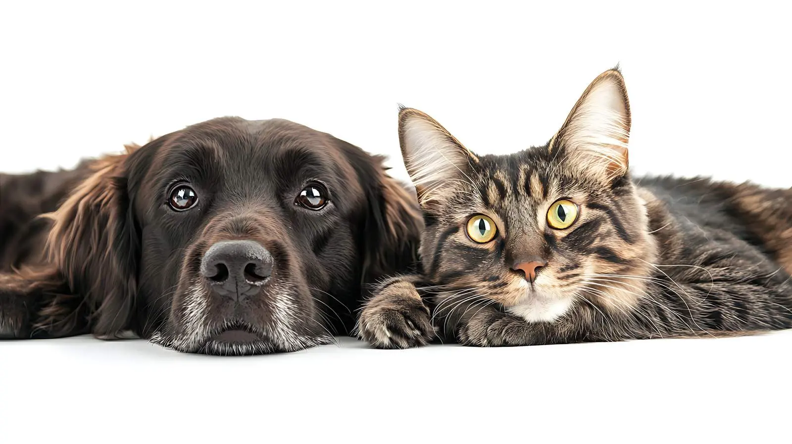 Dog and Cat Lying Together on White Background — free download from Dotvec