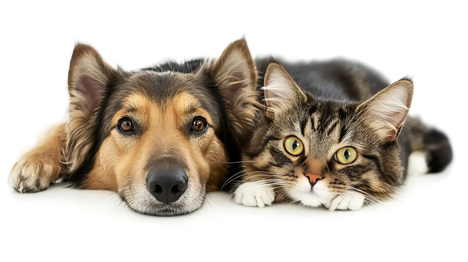 Dog and Cat Relaxing Together on White Background — free download from Dotvec