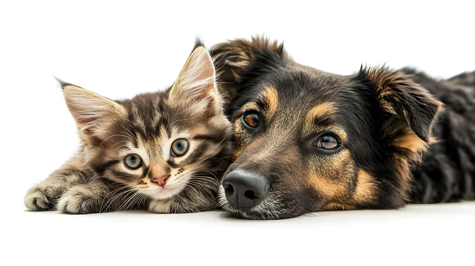 Dog and Kitten Huddled Together — free download from Dotvec