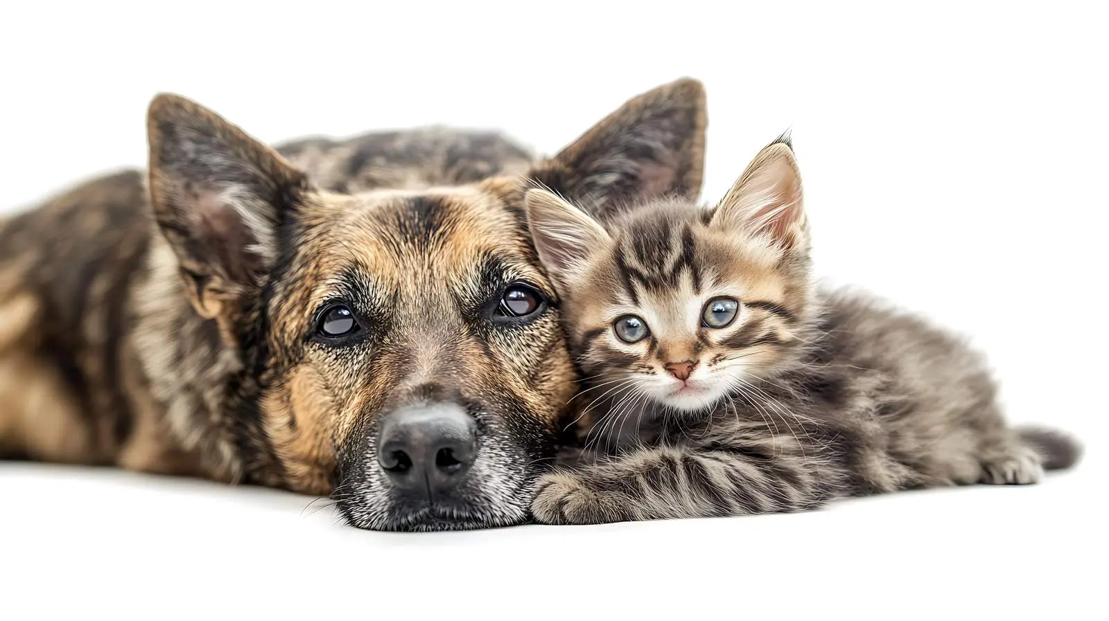 Dog and Kitten Huddled Together — free download from Dotvec
