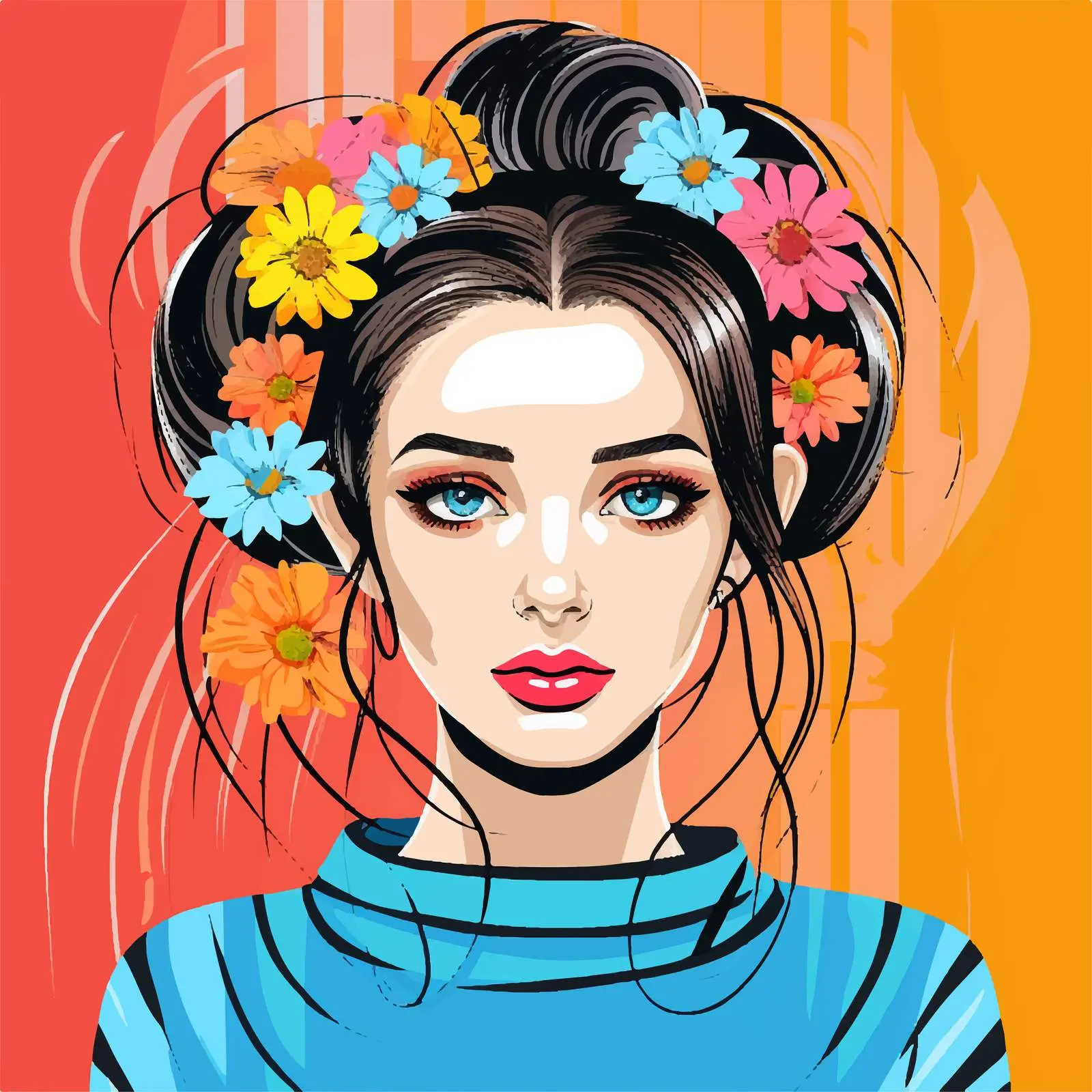 Girl with Cute Hairstyle on Geometric Background — free download from Dotvec