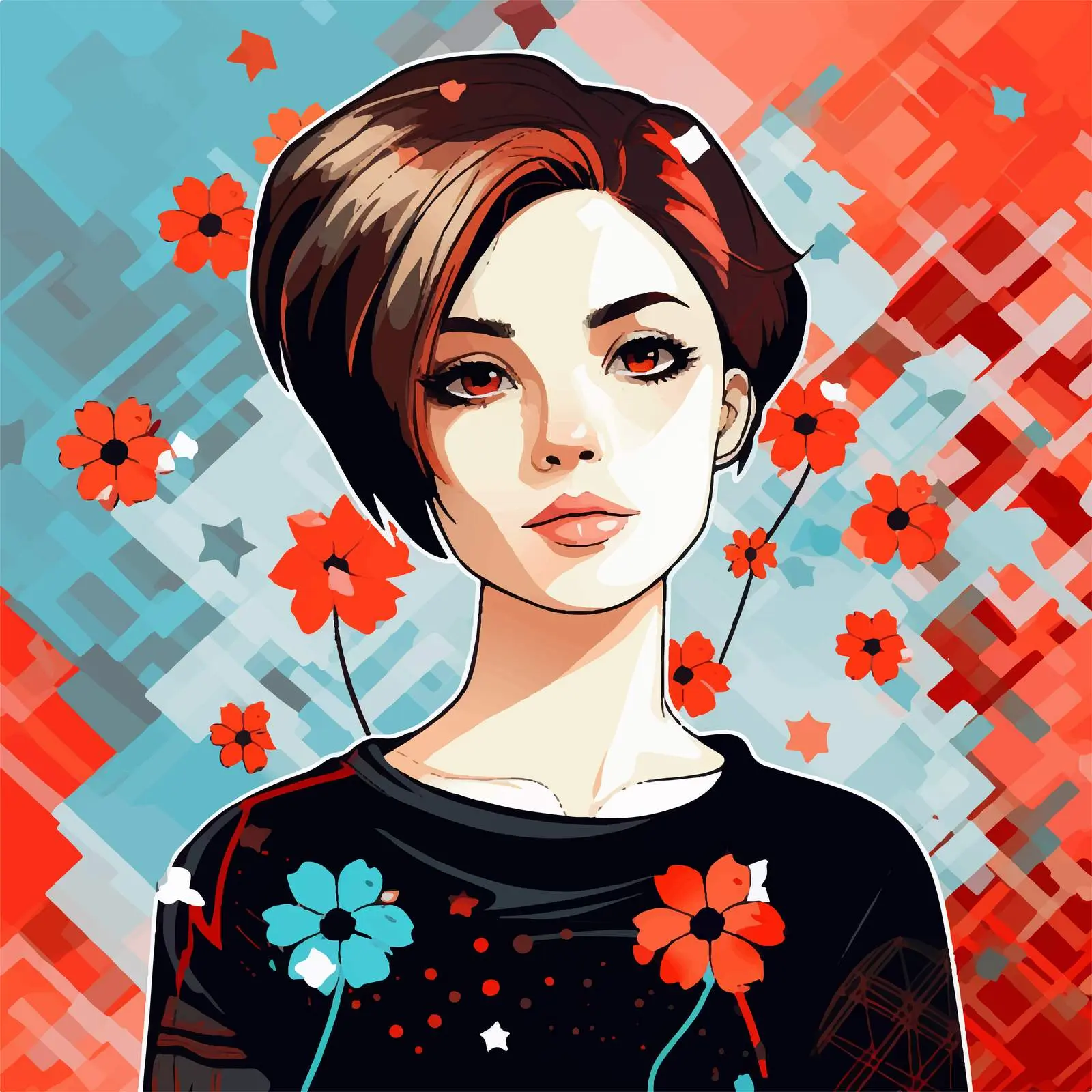 Girl with Cute Hairstyle on Geometric Background — free download from Dotvec