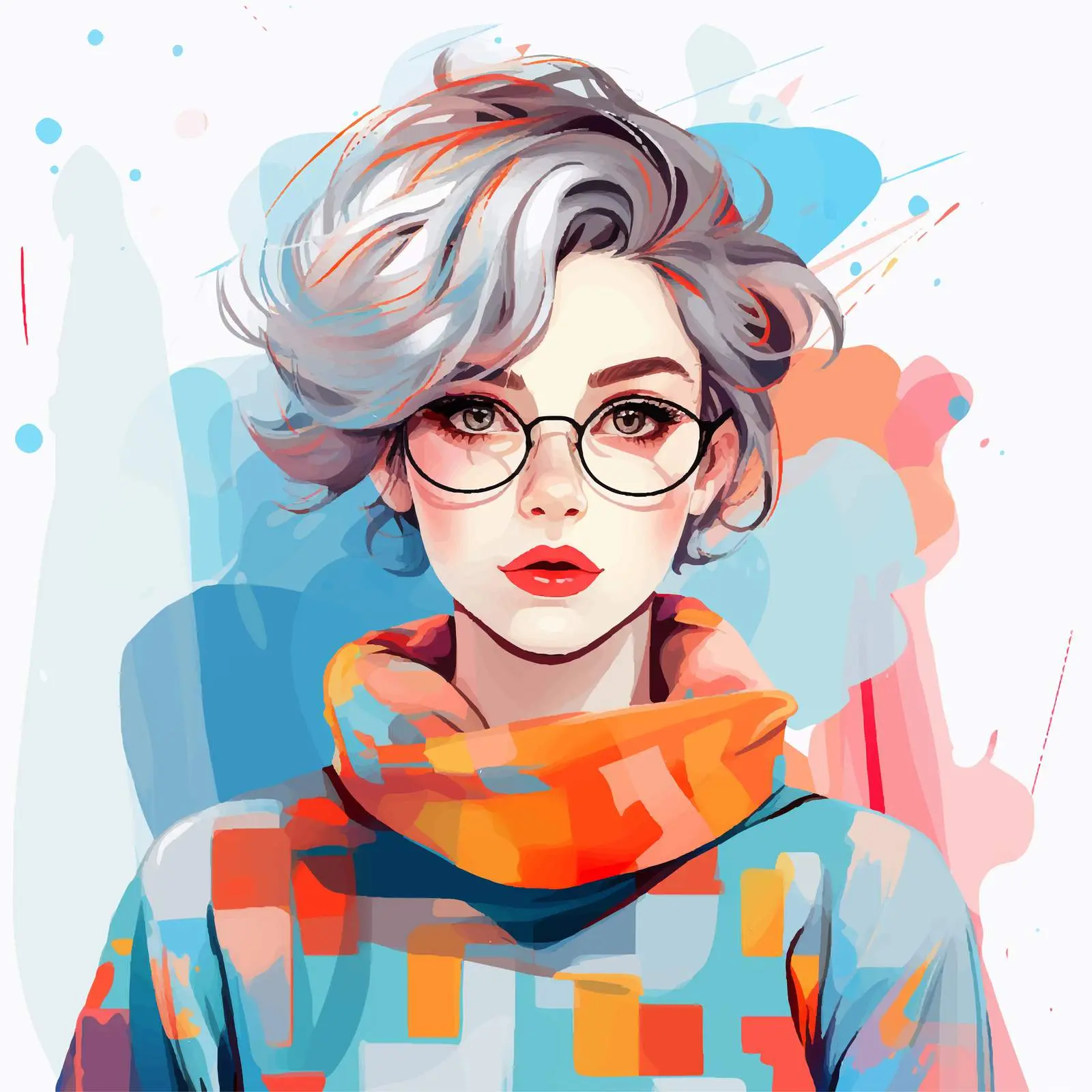 Girl with Cute Hairstyle on Geometric Background — free download from Dotvec
