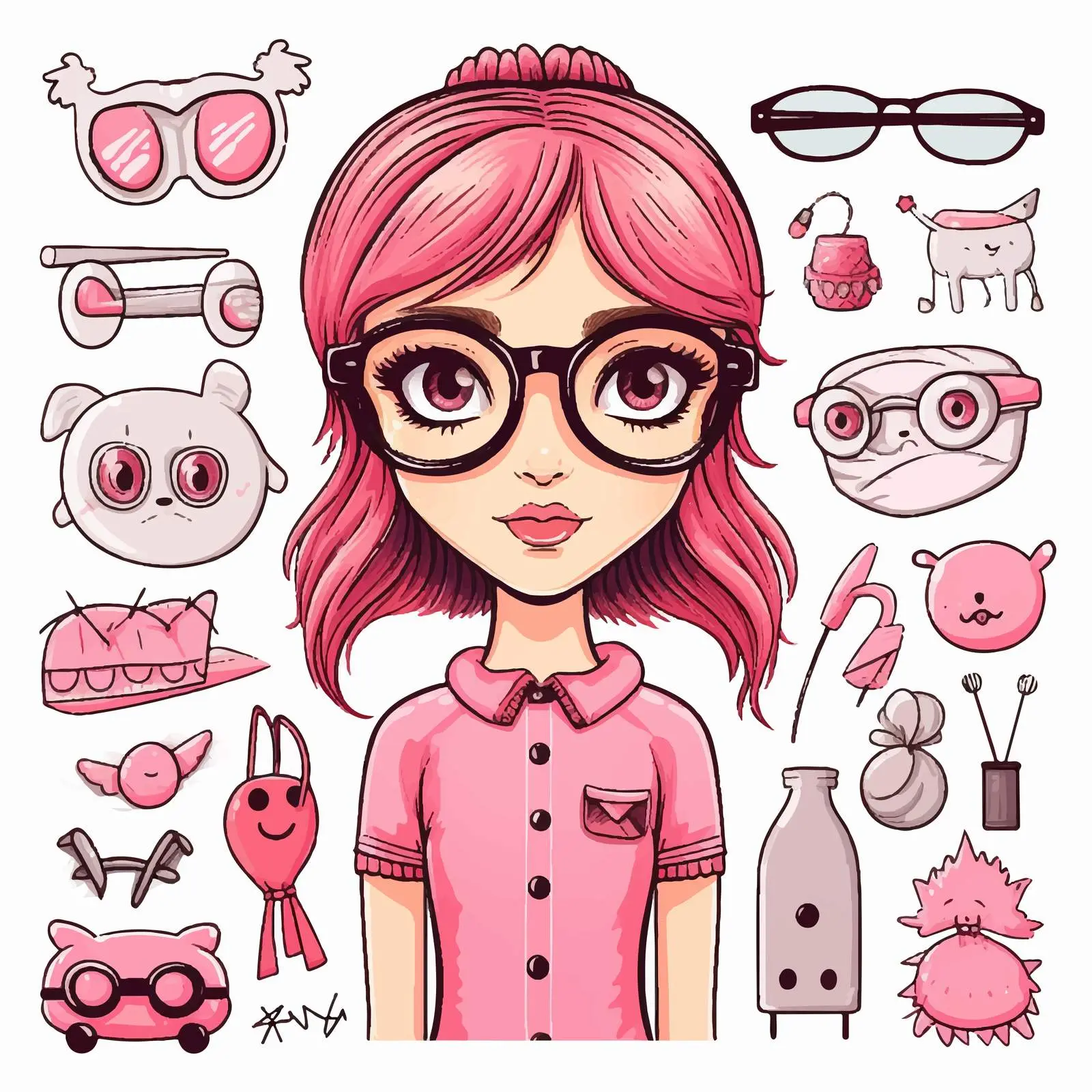 Girl with Glasses and Pink Doll Accessories — free download from Dotvec