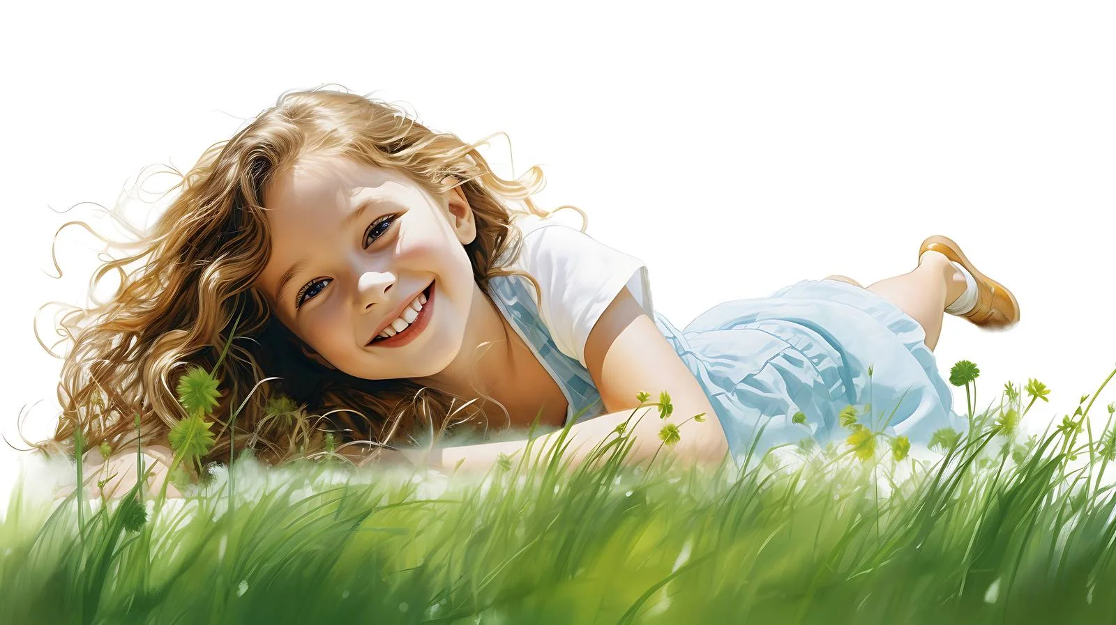 Joyful girl relaxing on grass alone — free download from Dotvec