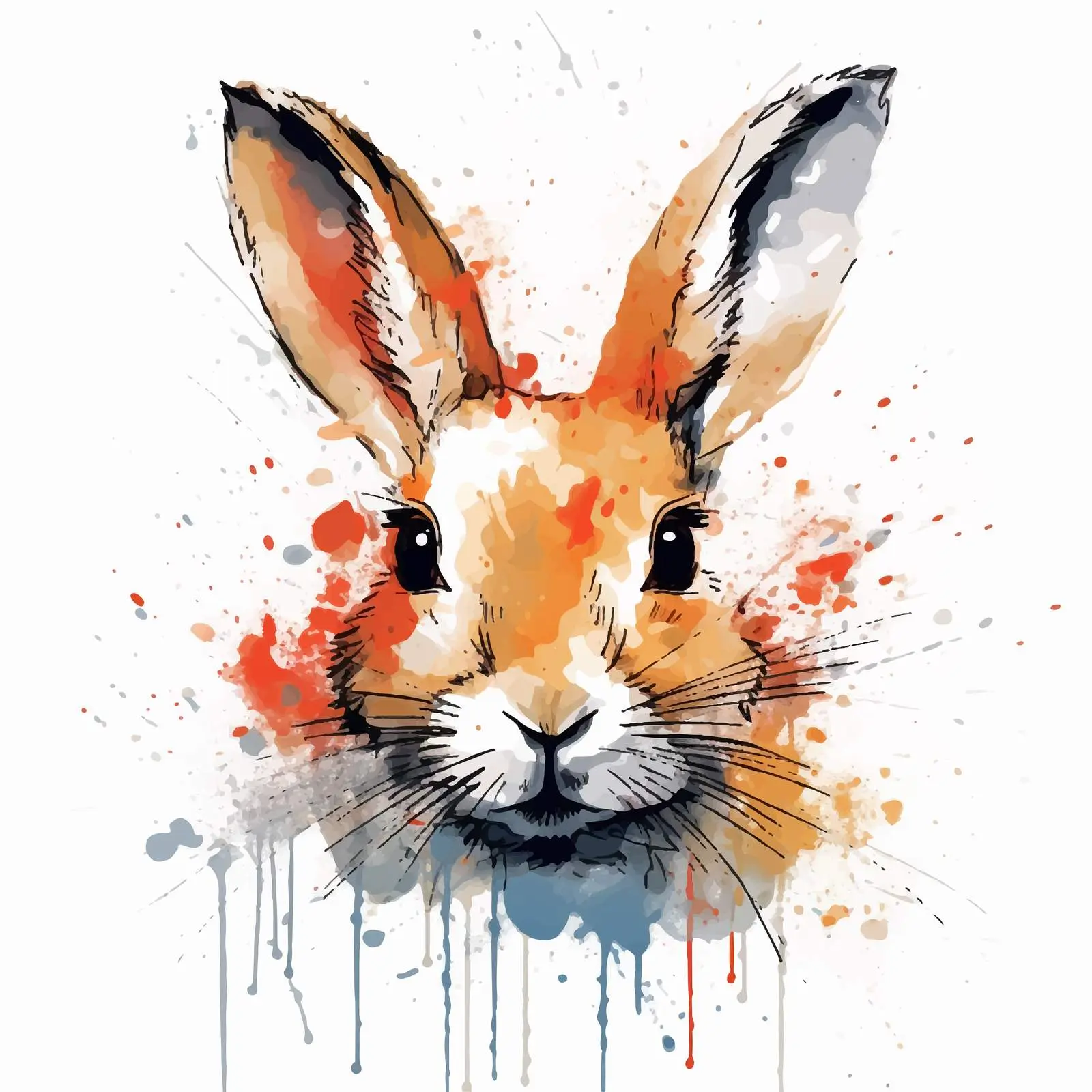 One Line Rabbit Illustration on Watercolor Background – free contour drawing image from Dotvec