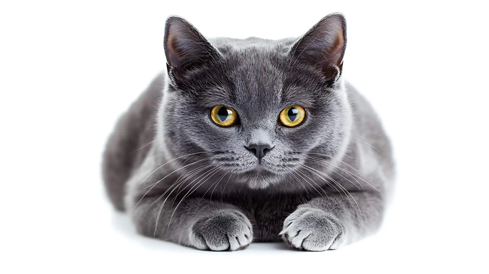 Close-up of Scottish Blue Cat on White Background – free purring image from Dotvec