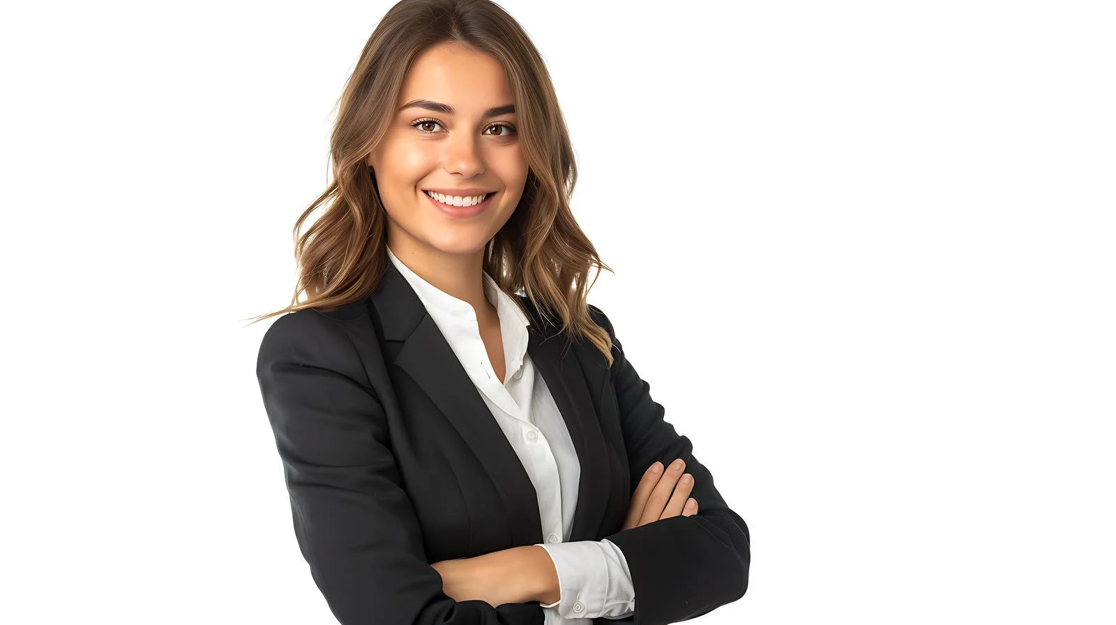 Professional Businesswoman Smiling with Raised Arms — free download from Dotvec