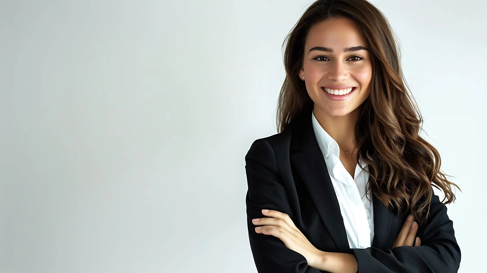 Confident Businesswoman Smiling with Folded Arms — free download from Dotvec
