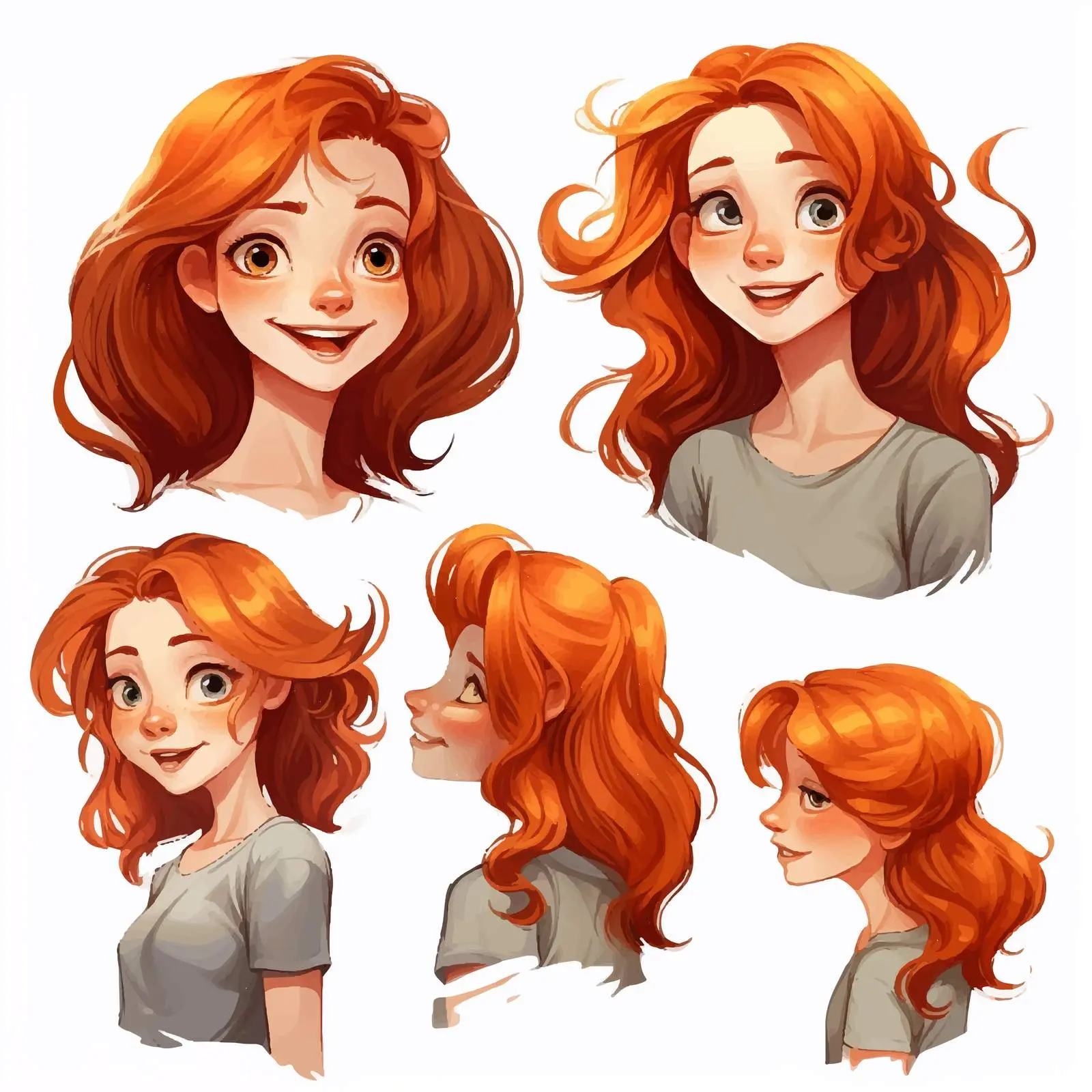 Young Girl with Orange Hair Vectors – free stylized portrait image from Dotvec