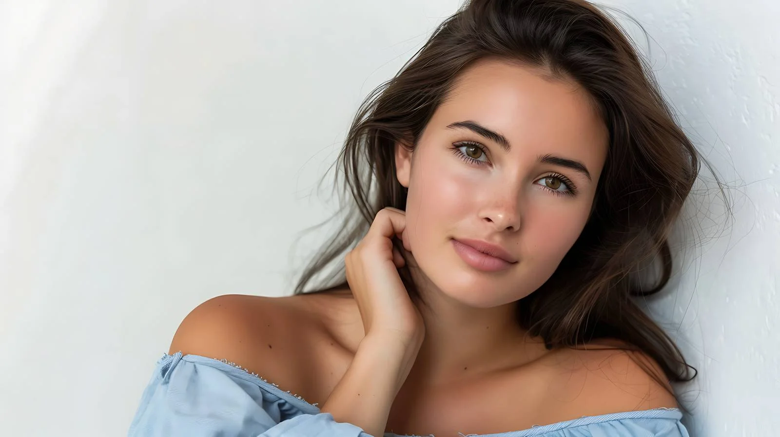 Elegant Brunette Woman in Blue Top — free download from Dotvec
