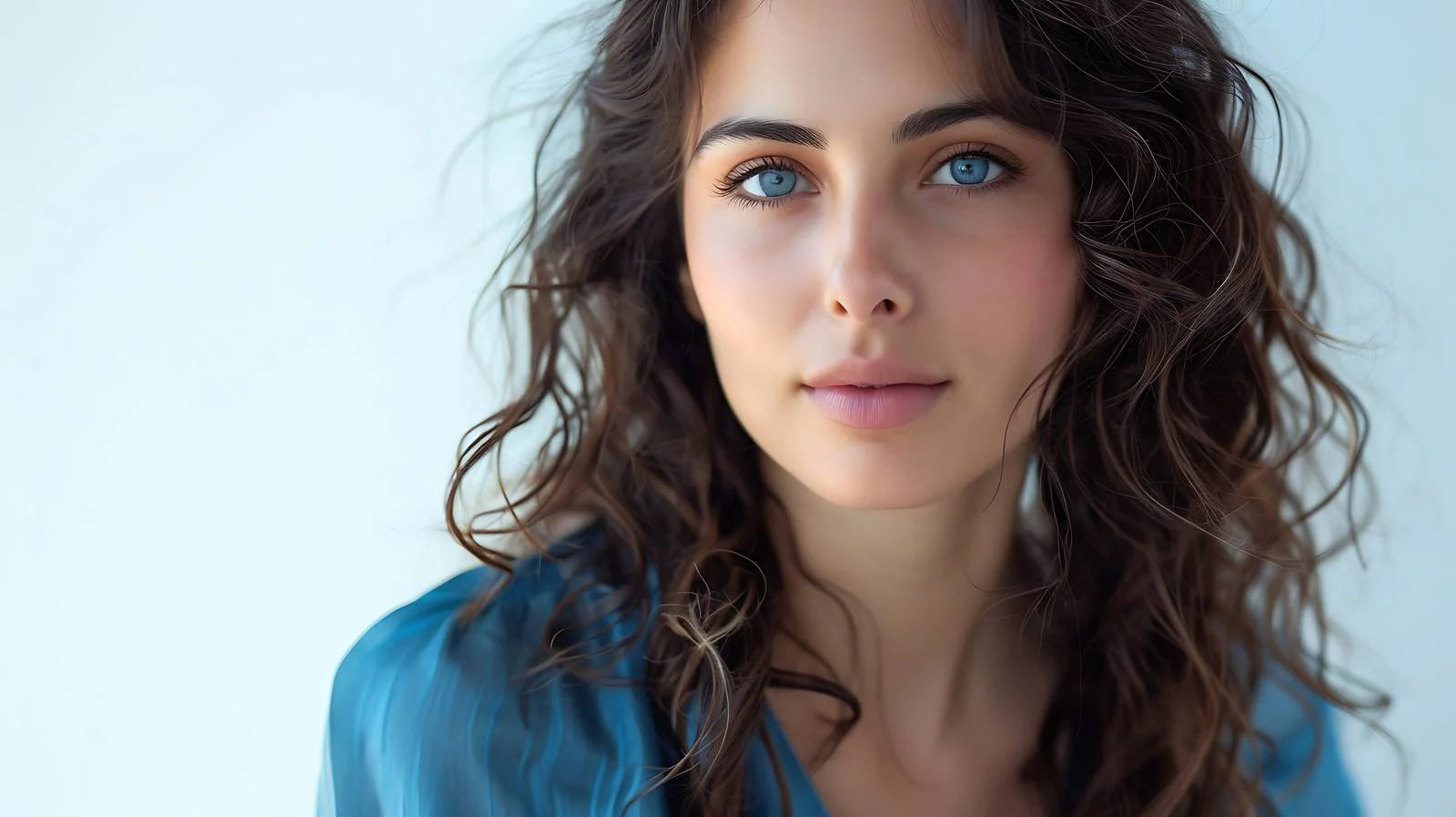 Elegant Woman in Blue Top Portrait — free download from Dotvec