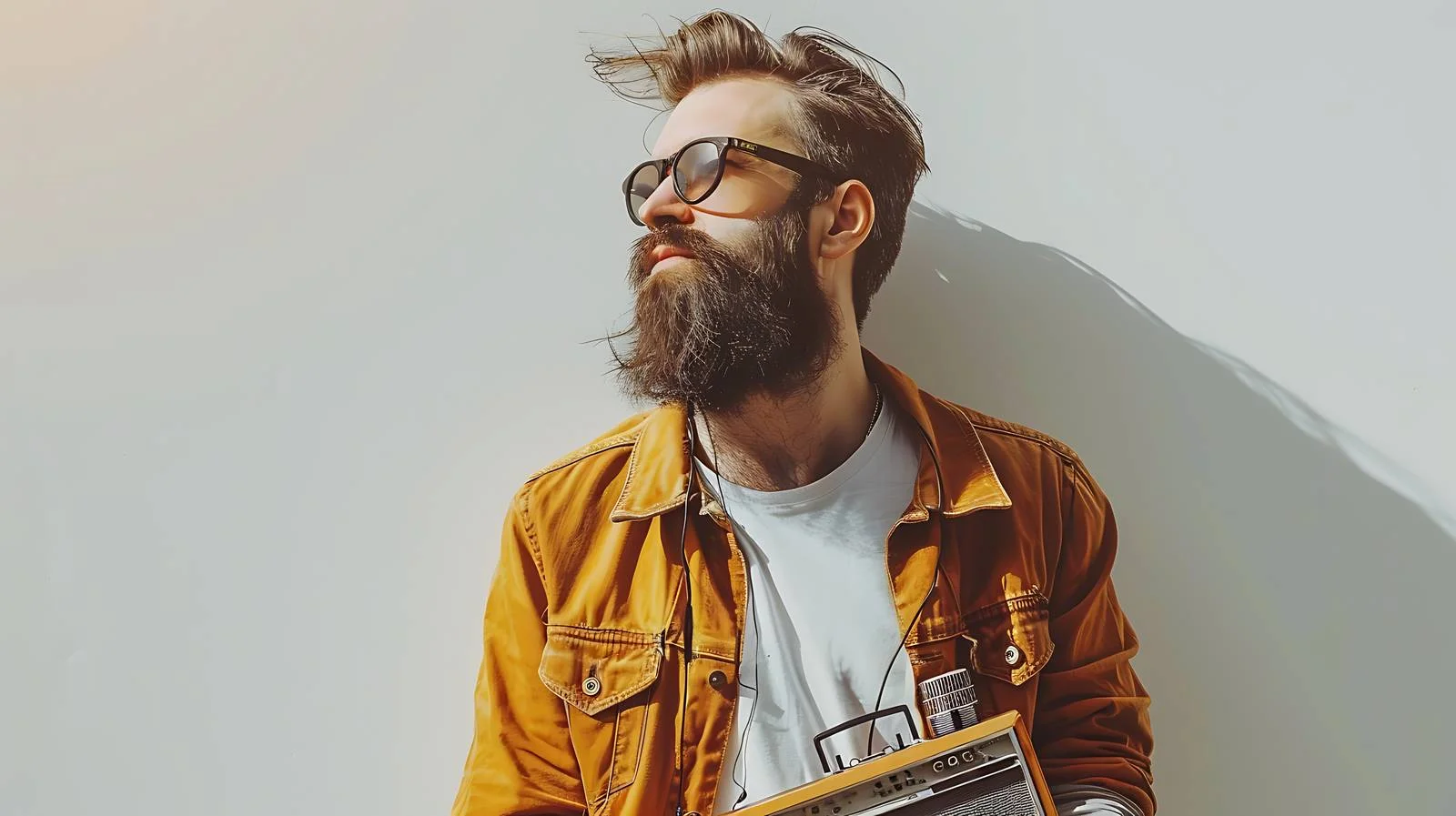 Bearded Man Enjoying Portable Radio — free download from Dotvec