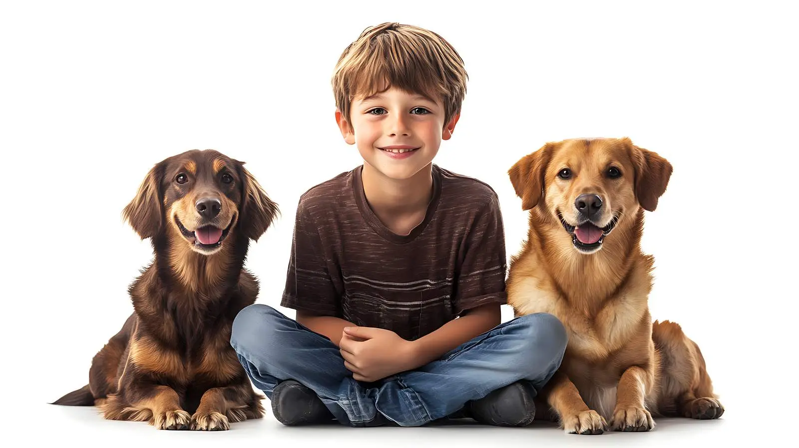 Boy with Two Dogs in Isolated Portrait – free cute dogs image from Dotvec