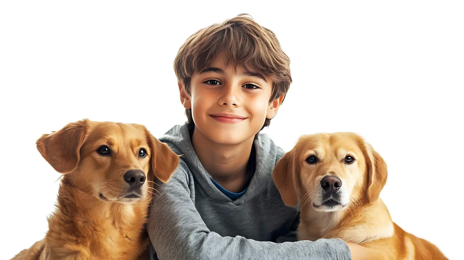 Boy Sitting with Two Dogs - Isolated Portrait — free download from Dotvec