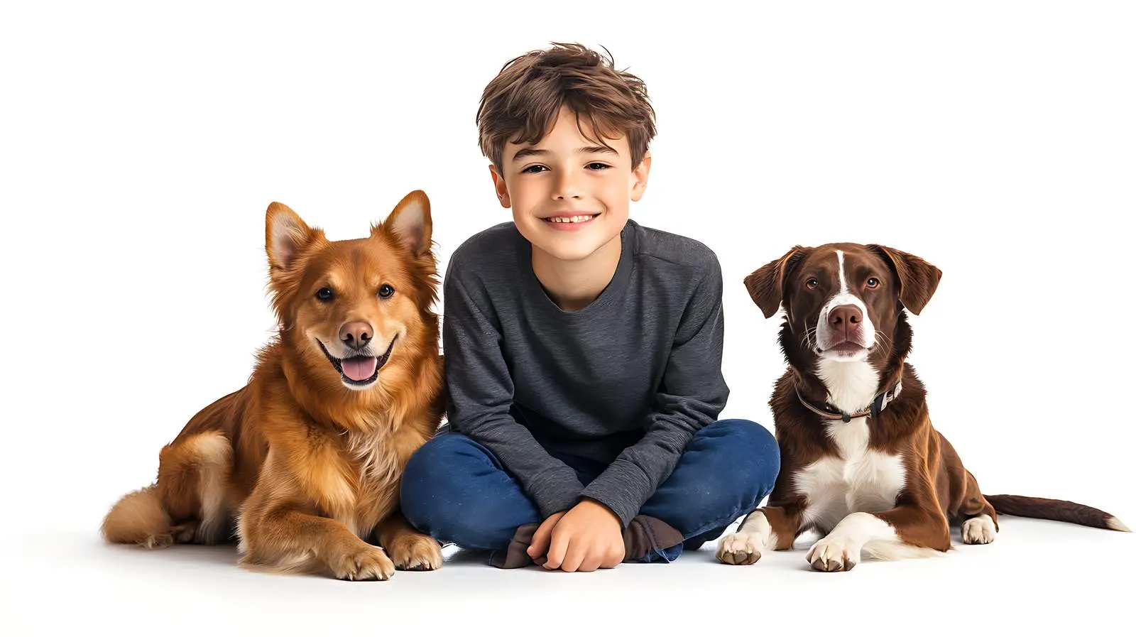 Boy with Two Dogs in Isolated Setting — free download from Dotvec