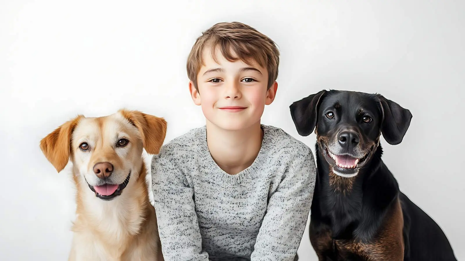 Boy Sitting with Two Dogs Isolated on White — free download from Dotvec