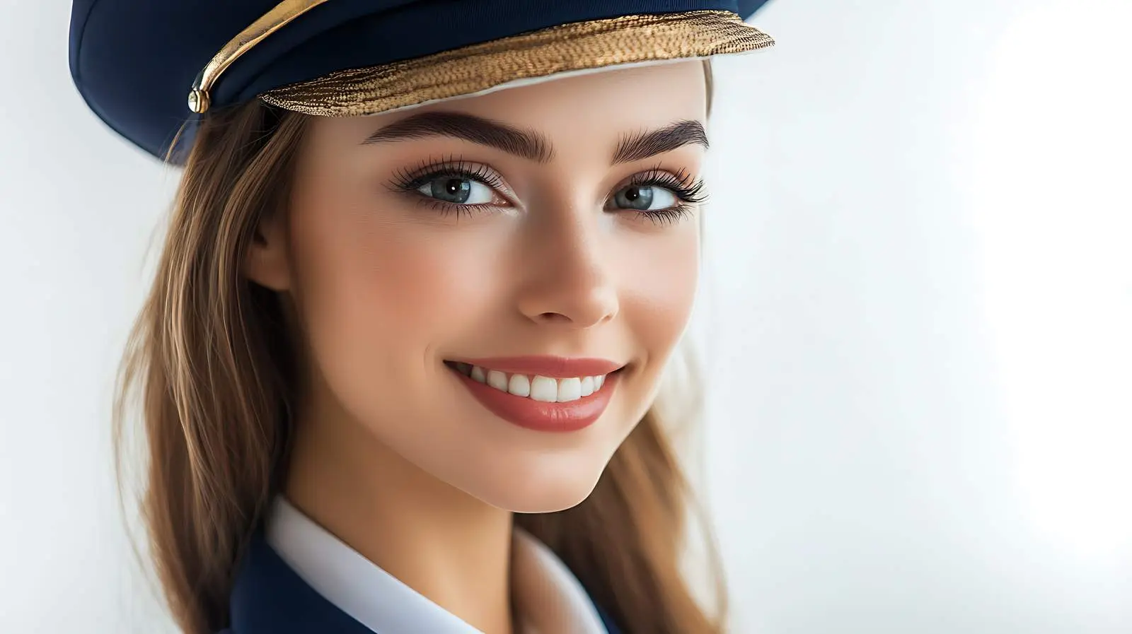 Smiling Stewardess Portrait on White Background – free profile image from Dotvec