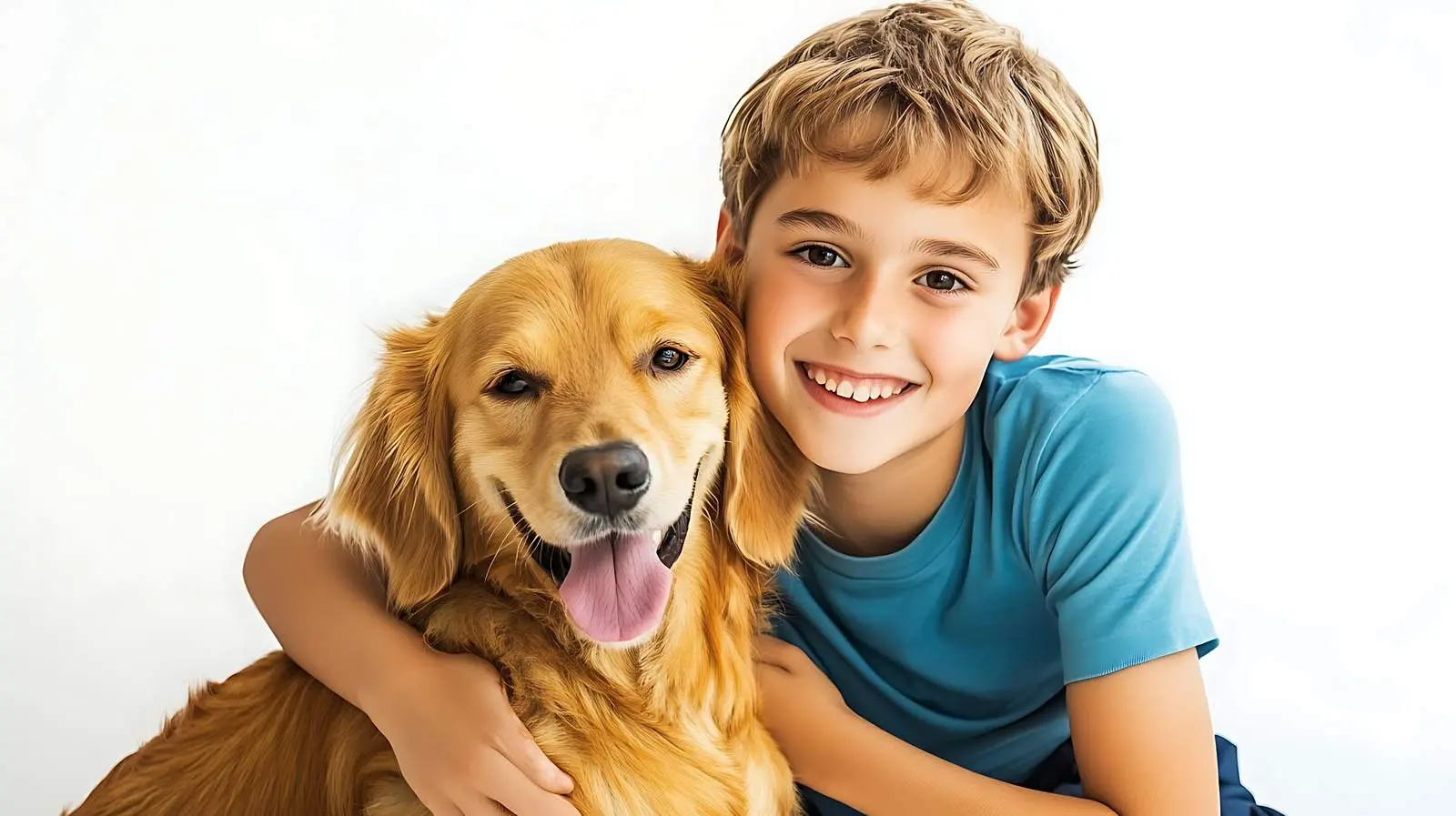 Cute Boy Sitting with Dog on White Background — free download from Dotvec