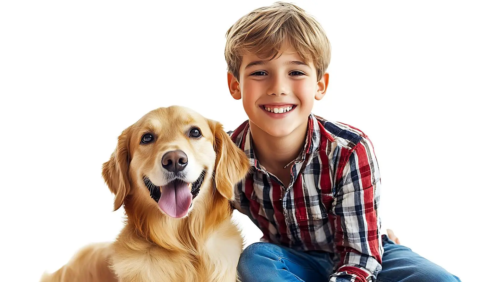 Cute Boy Sitting with Dog on White Background — free download from Dotvec