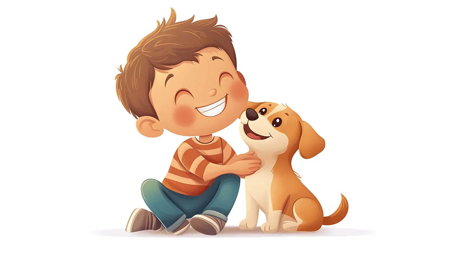 Cute Boy Sitting with Dog on White Background — free download from Dotvec