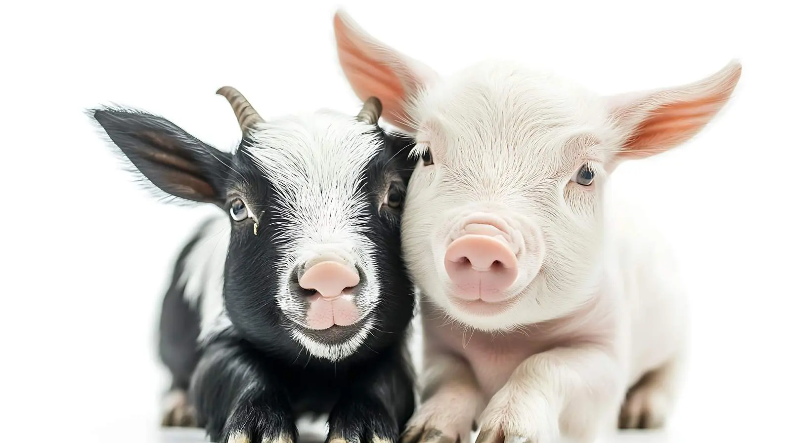 Funny Piglet and Goat on White Background — free download from Dotvec