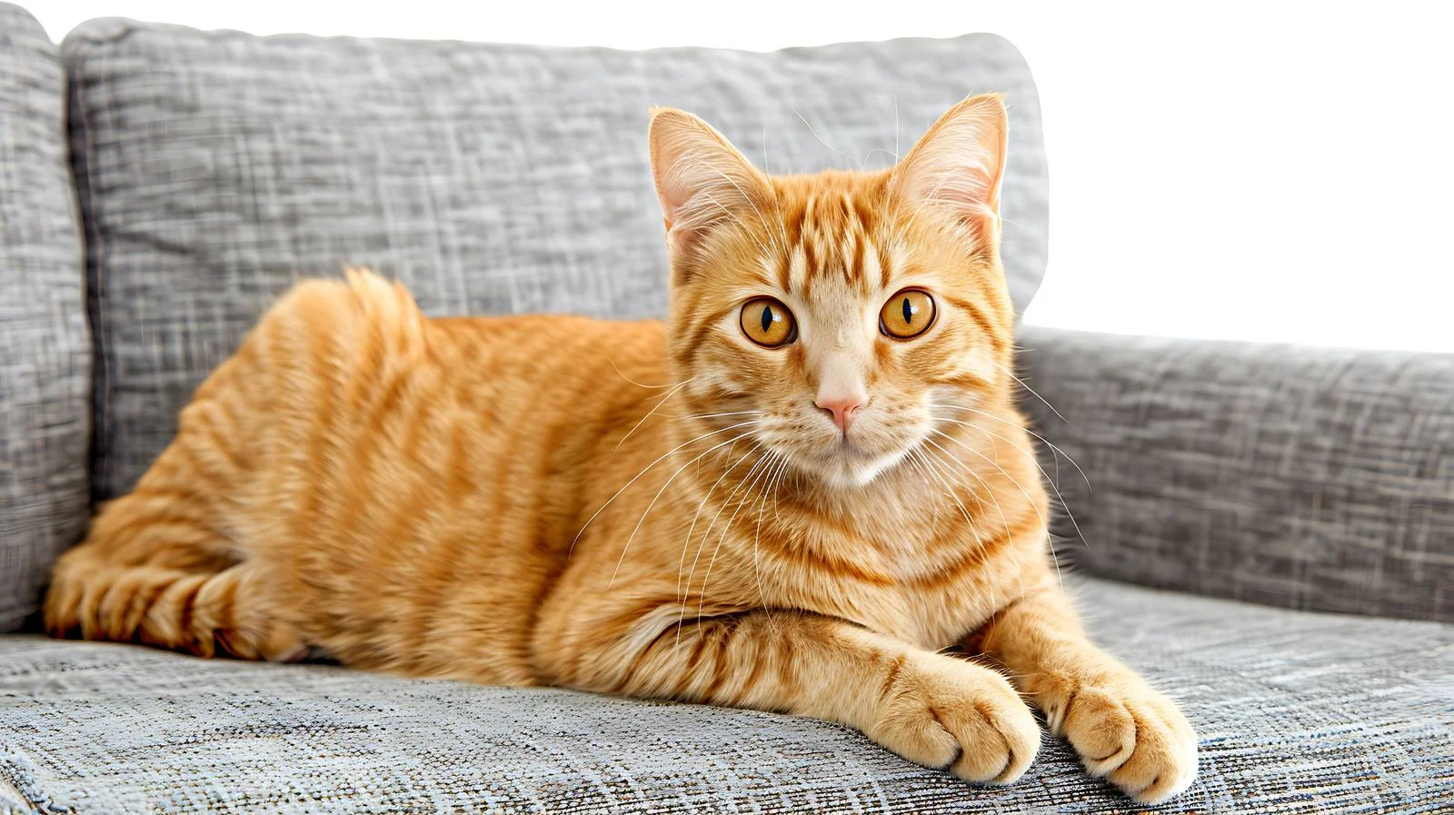 Ginger Cat Portrait on White Couch — free download from Dotvec