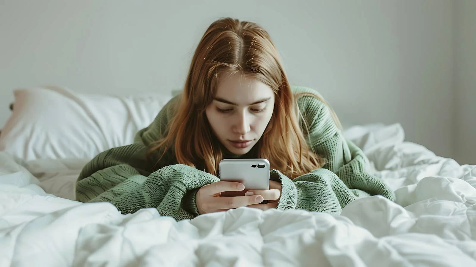 Girl in Green Pullover on Bed — free download from Dotvec