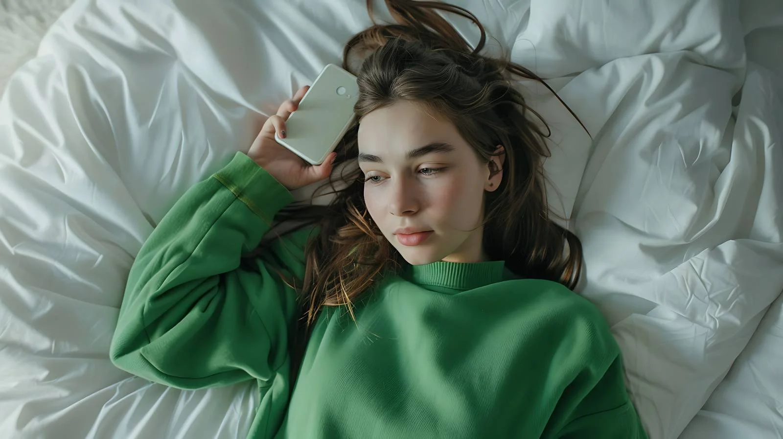 Serene Girl in Green Pullover Portrait — free download from Dotvec