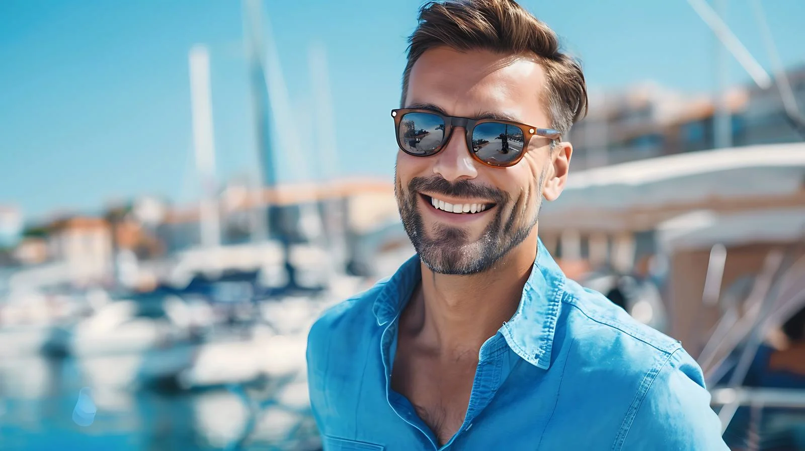 Stylish Man in Blue Smiling Portrait — free download from Dotvec