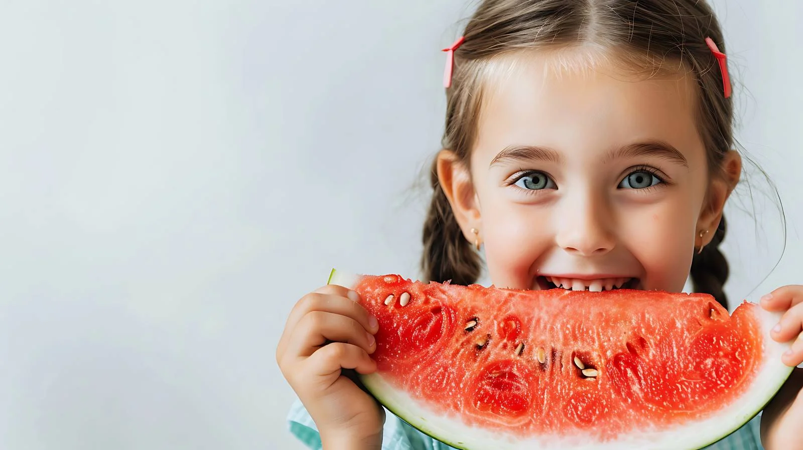 Happy Girl Eating Watermelon Portrait — free download from Dotvec