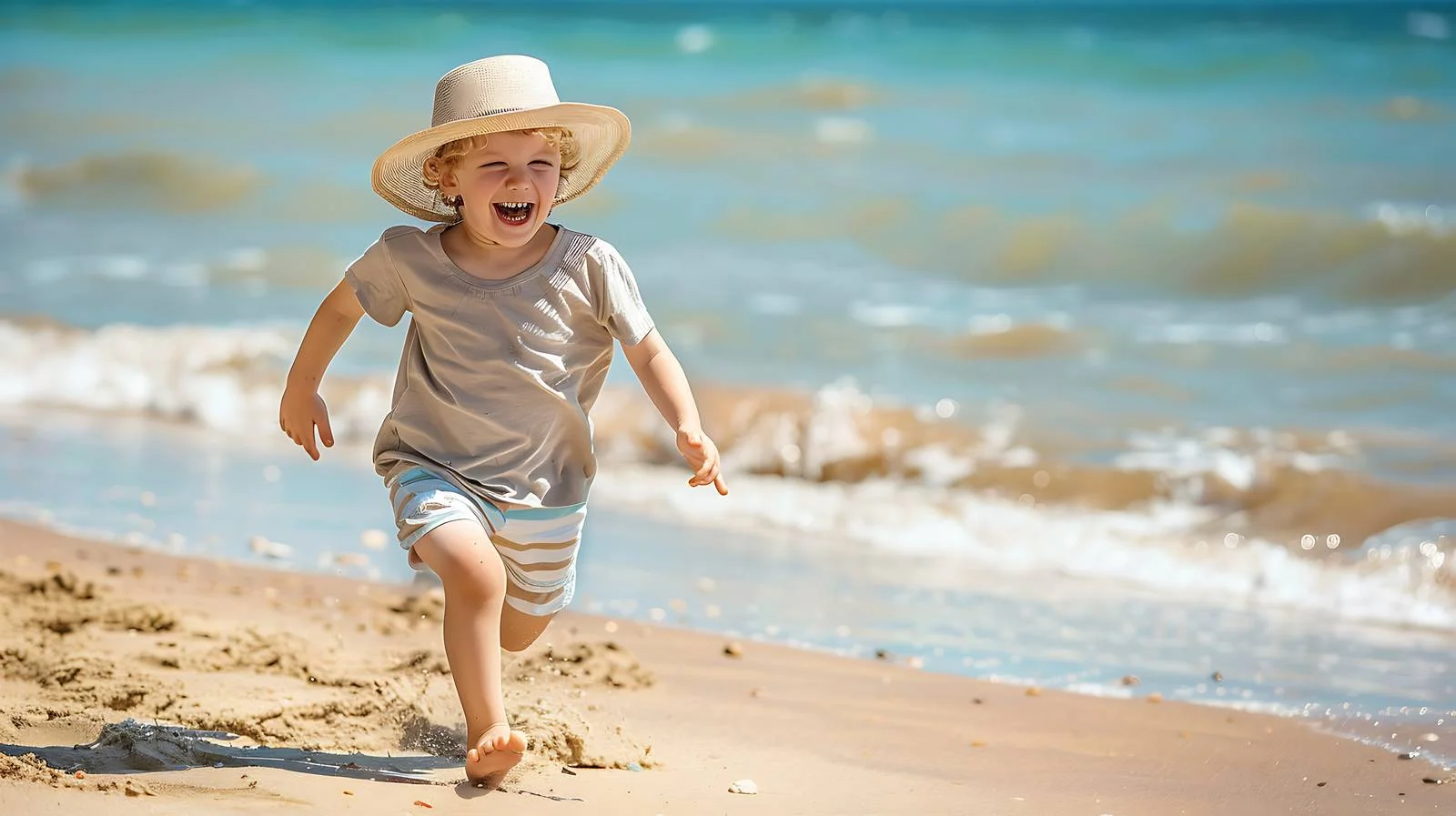 Joyful Boy Running Beach Portrait — free download from Dotvec