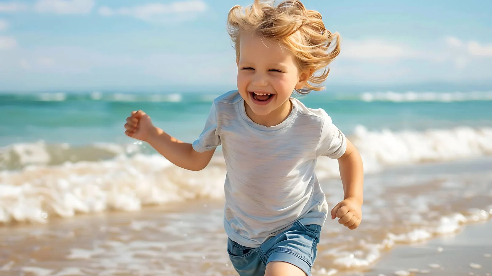Joyful Child Beach Run Portrait — free download from Dotvec