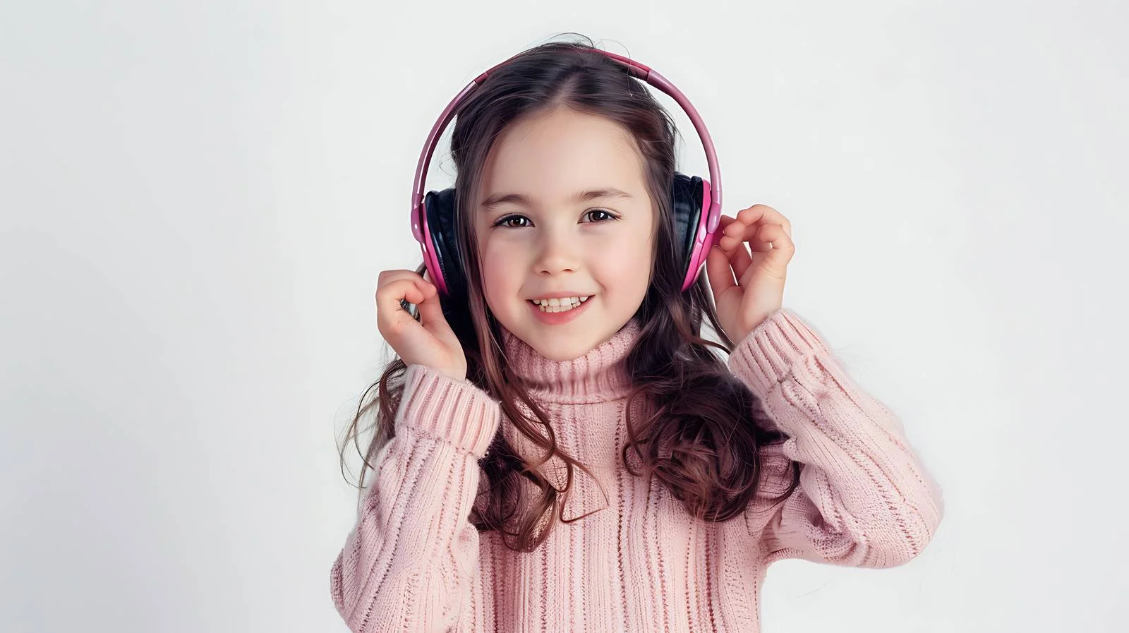 Joyful Girl in Pink Turtleneck Portrait — free download from Dotvec