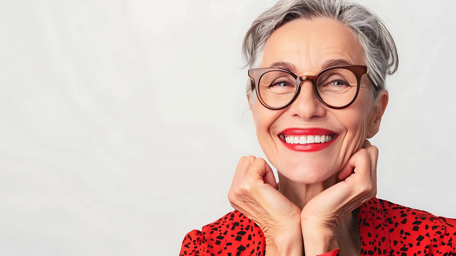 Joyful Mature Woman on White Background — free download from Dotvec