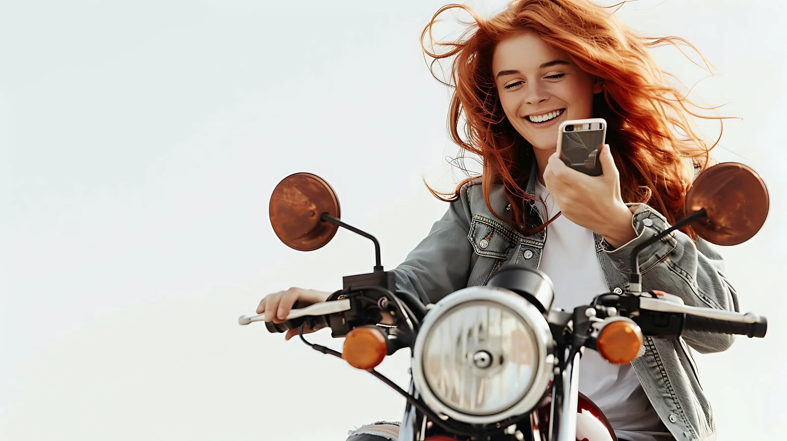 Joyful Redhead Woman on Motorbike — free download from Dotvec