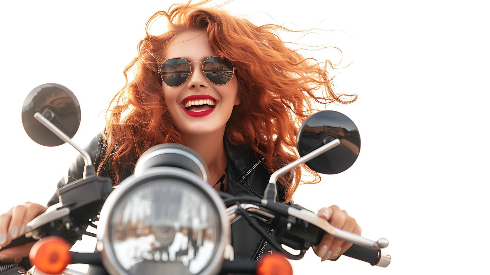 Joyful Redhead Woman on Motorbike — free download from Dotvec