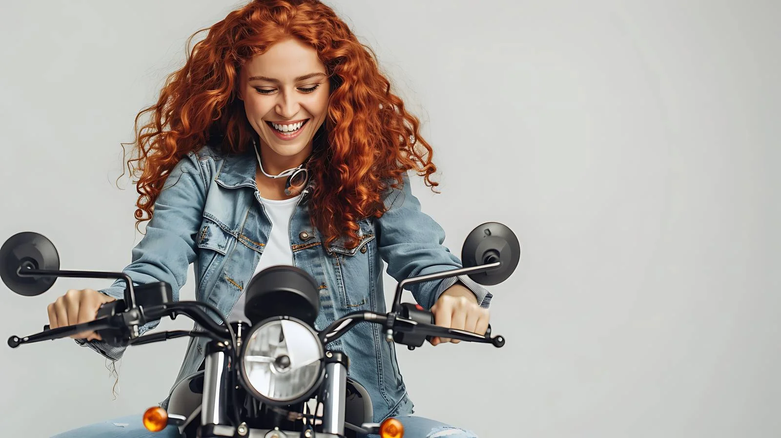Joyful Redhead on Motorbike Portrait — free download from Dotvec