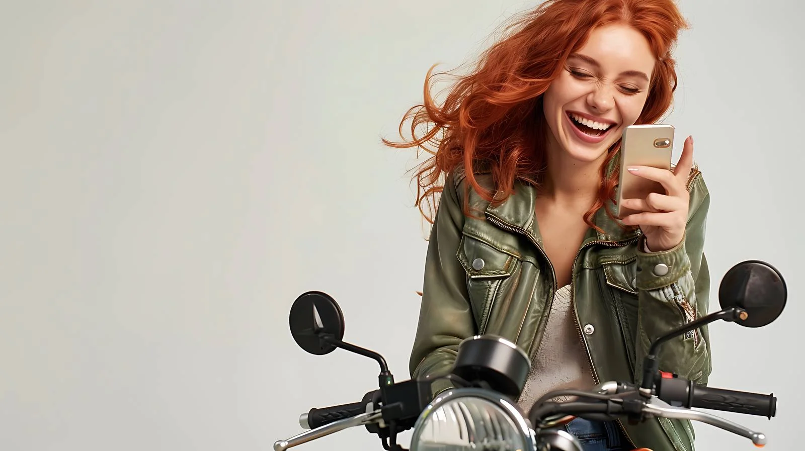 Joyful Redhead Woman on Motorbike — free download from Dotvec
