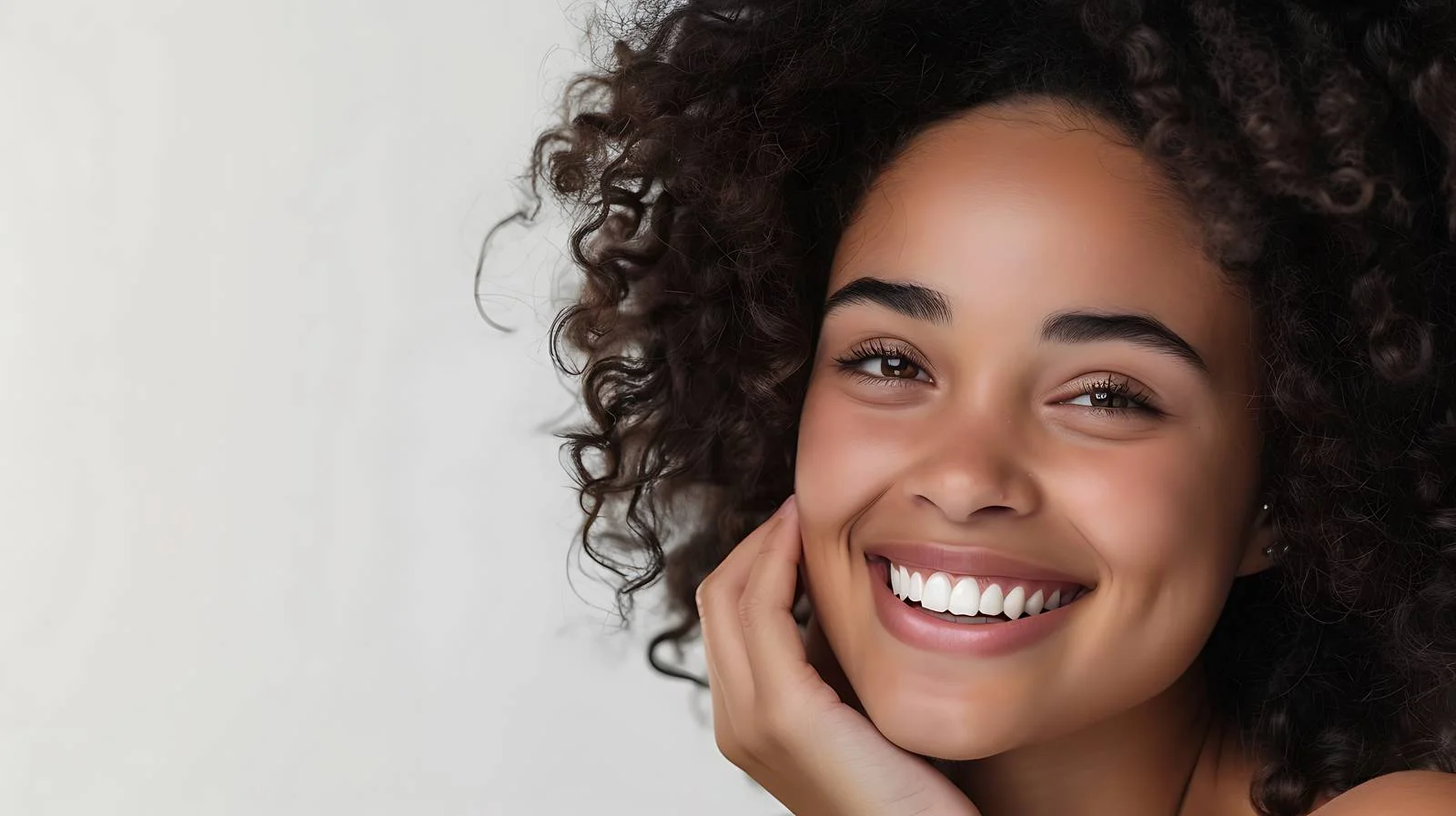 Joyful Young Woman Smiling and Touching — free download from Dotvec