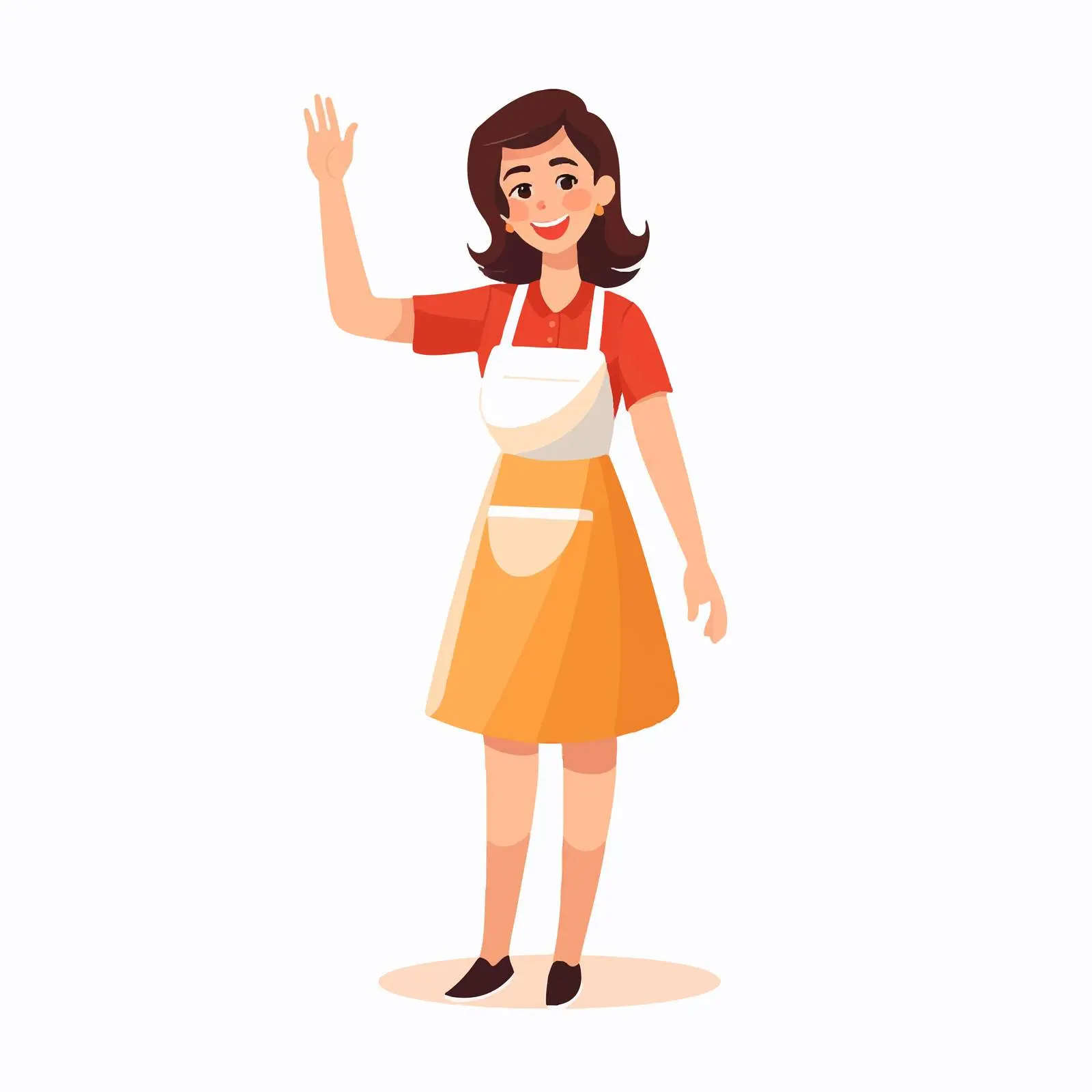 Cheerful Woman in Apron Welcoming Visitors — free download from Dotvec